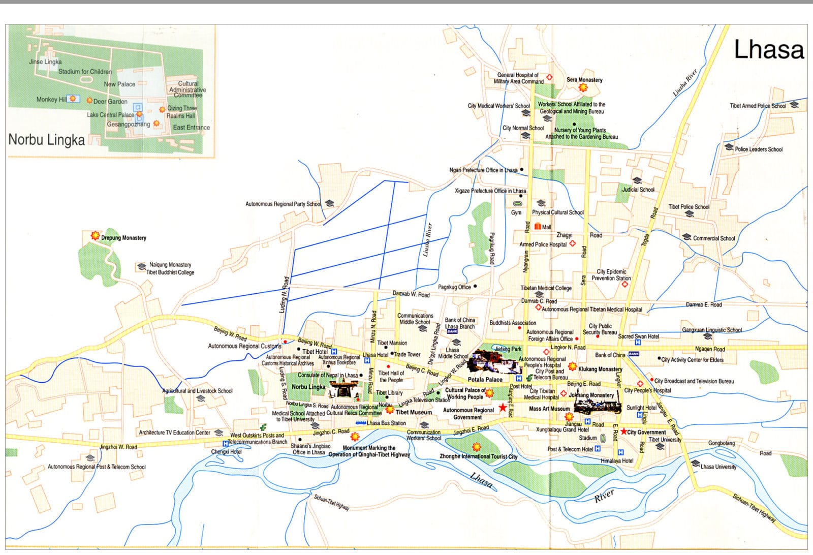 lhasa tourist map english hi-res detailed downloadable Lhasa, Tibet city tourist map