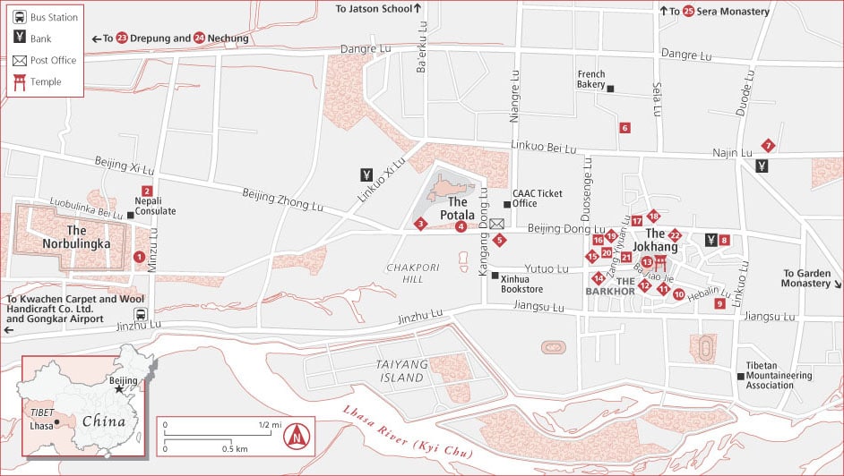 lhasa tourist street map english hi-res detailed downloadable Lhasa city center tourist map (best restaurants, hotels etc)