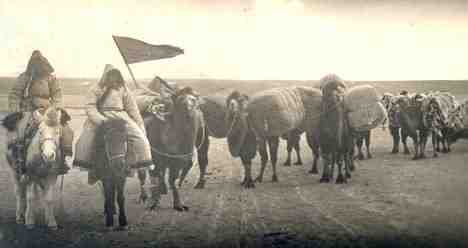 Ancient nomads in China on camelback